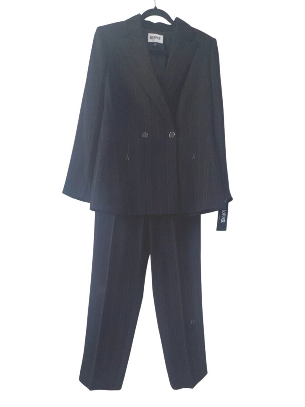 Kasper Womens Two-Piece Black Pinstripe Suit Size 10 Business Formal